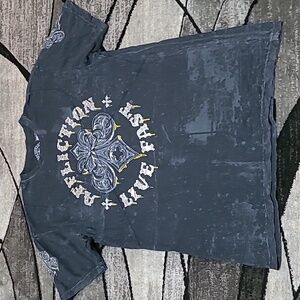 AFFLICTION LIVE FAST SILVER FOIL BLACK LAVA WASH TEE-SHIRT
